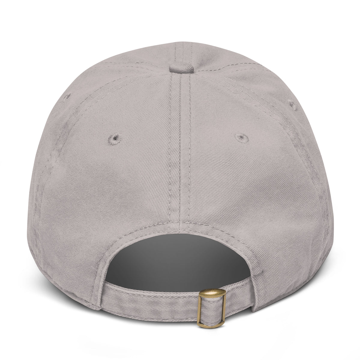 Gray baseball cap with a gold buckle on a white background