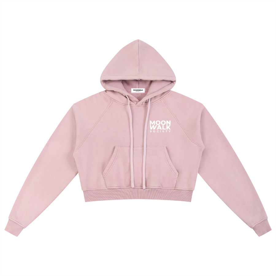 Pink hoodie with a logo on a white background