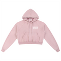 Pink hoodie with a logo on a white background
