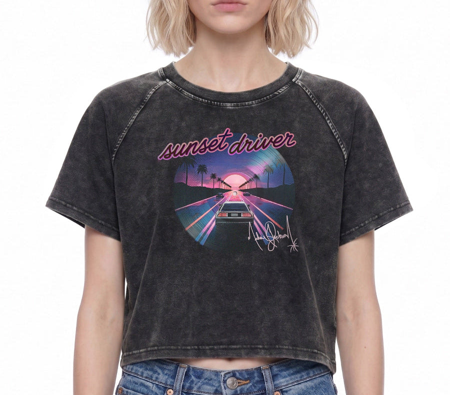 Sunset Driver Vintage Crop Tee - Black