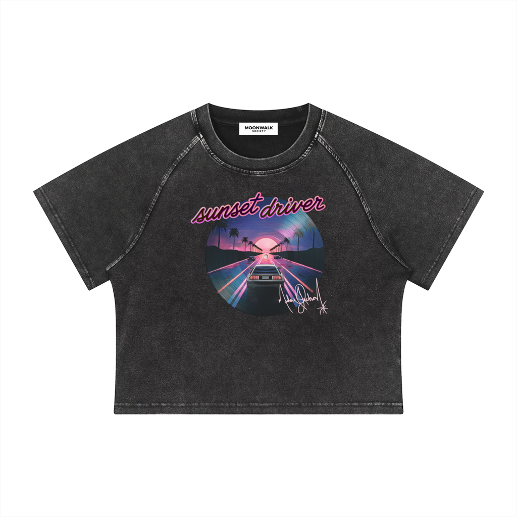 Sunset Driver Vintage Crop Tee - Black