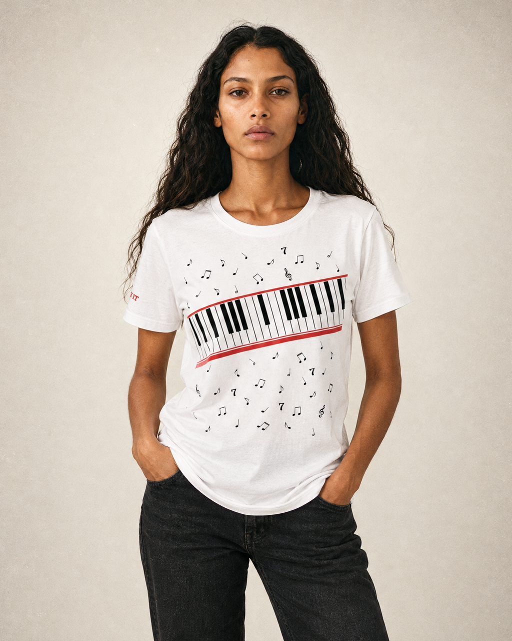 Beat It Piano Tee - White