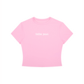 Pink t-shirt with 'billie jean' text on a white background