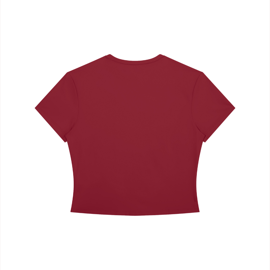 Red crop top on a white background