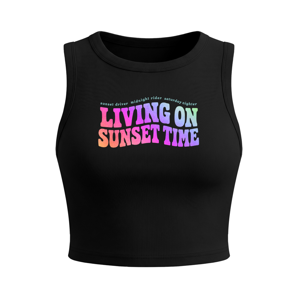 Sunset Time - Crop Tank - Black