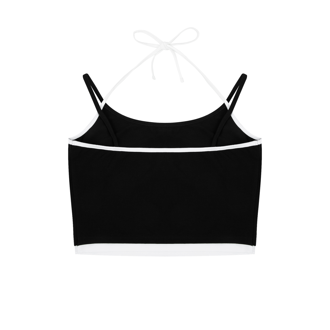 Black crop top with thin straps on a white background