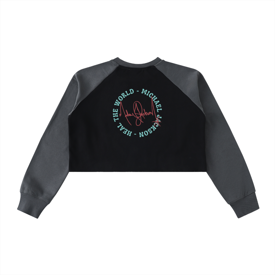 Black and gray sweatshirt with text and signature on a white background
