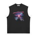 Black sleeveless shirt with 'sunset driver' graphic design on a white background