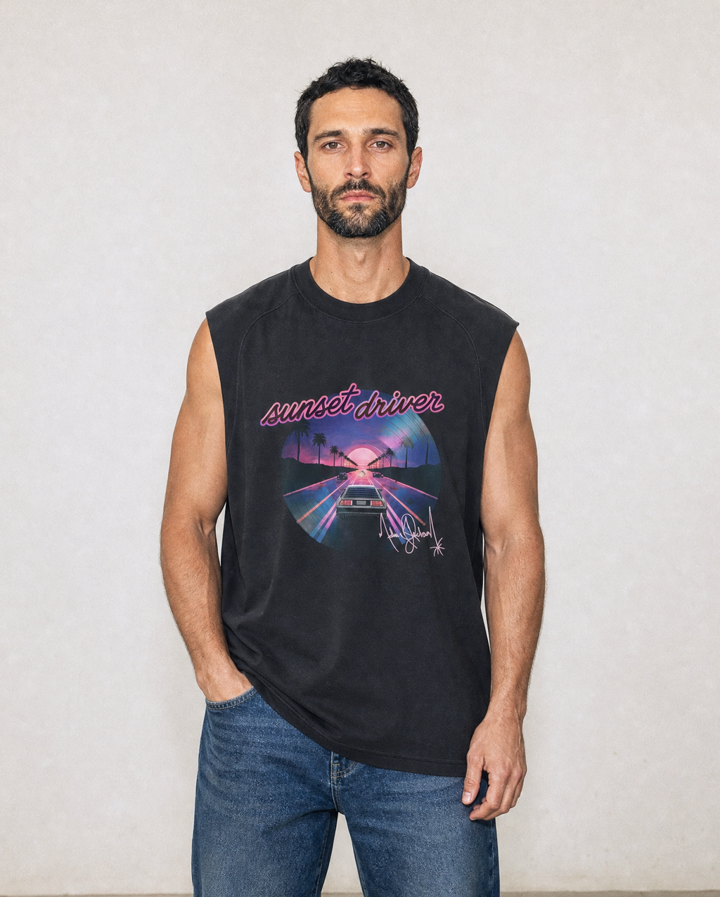 Sunset Driver Men's Retro Sleeveless Top - Black