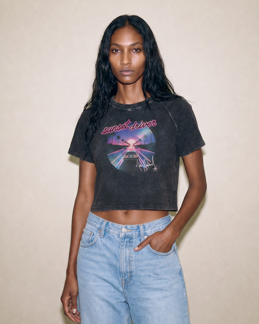 sunset driver michael jackson crop tee vintage wash